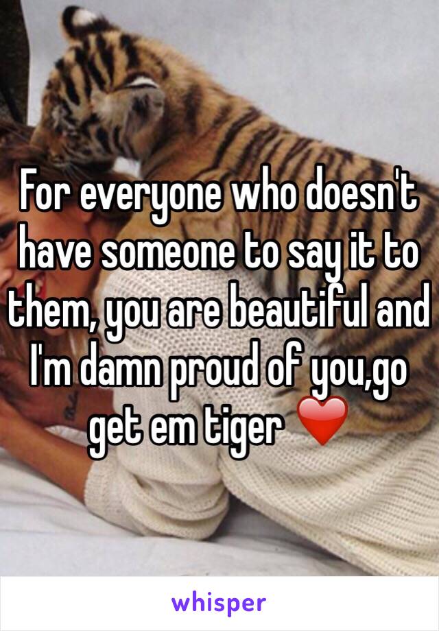 For everyone who doesn't have someone to say it to them, you are beautiful and I'm damn proud of you,go get em tiger ❤️