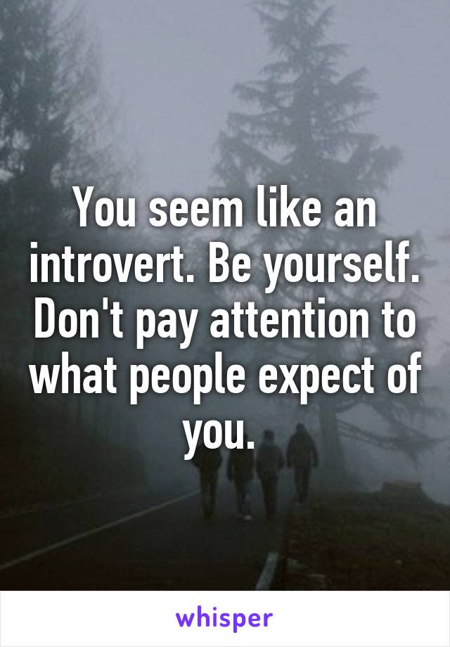 You seem like an introvert. Be yourself. Don't pay attention to what people expect of you. 