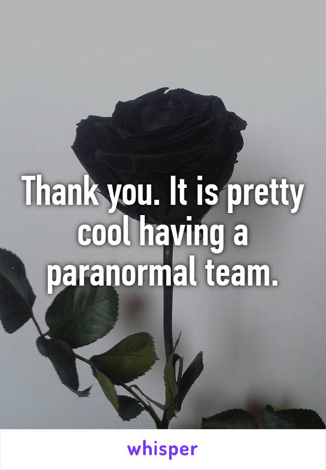 Thank you. It is pretty cool having a paranormal team.