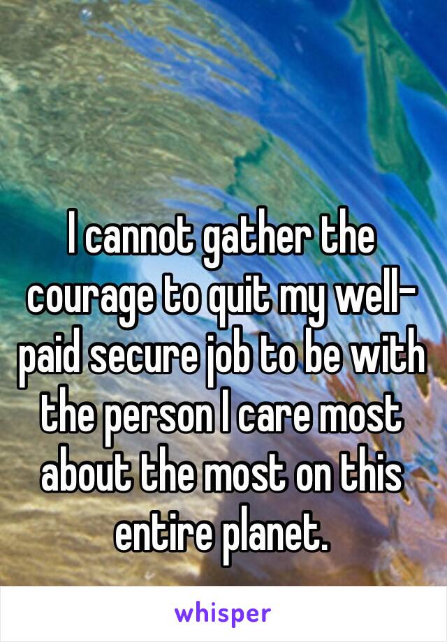 I cannot gather the courage to quit my well-paid secure job to be with the person I care most about the most on this entire planet. 