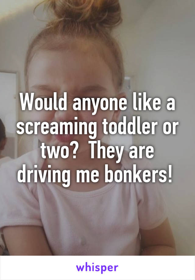 Would anyone like a screaming toddler or two?  They are driving me bonkers! 