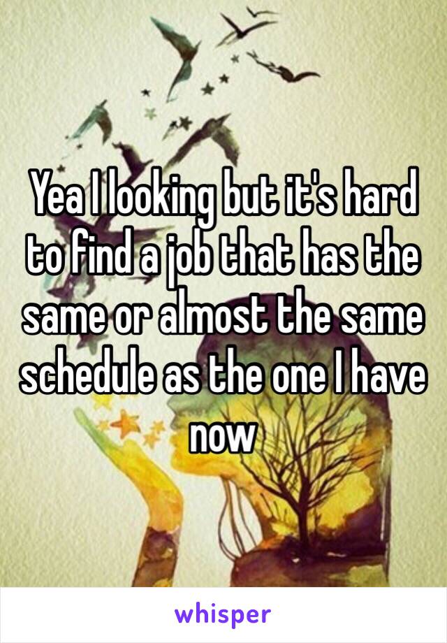 Yea I looking but it's hard to find a job that has the same or almost the same schedule as the one I have now 