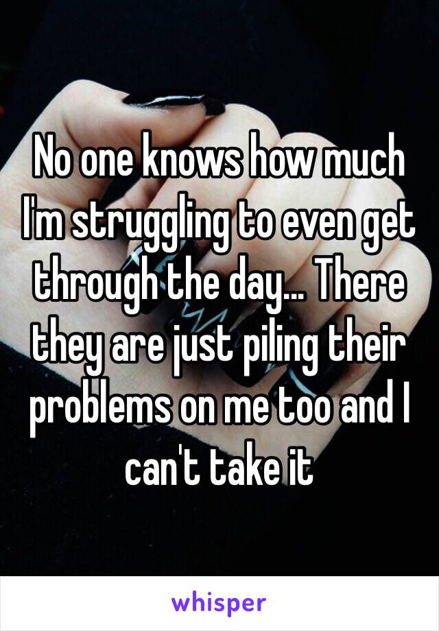 No one knows how much I'm struggling to even get through the day... There they are just piling their problems on me too and I can't take it 