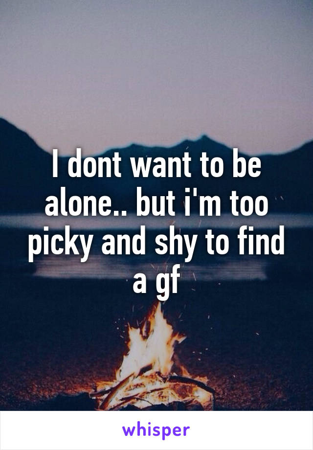 I dont want to be alone.. but i'm too picky and shy to find a gf