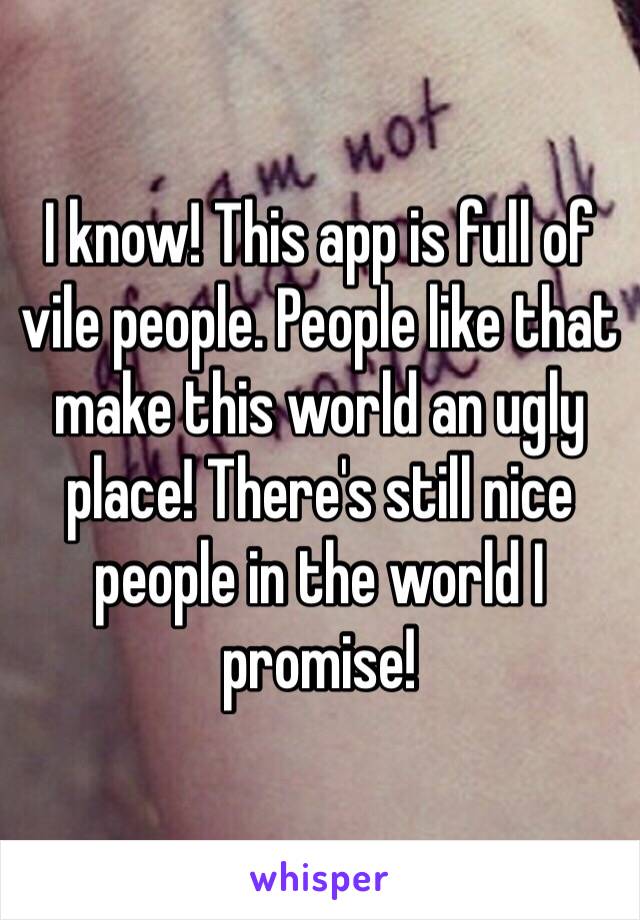 I know! This app is full of vile people. People like that make this world an ugly place! There's still nice people in the world I promise! 