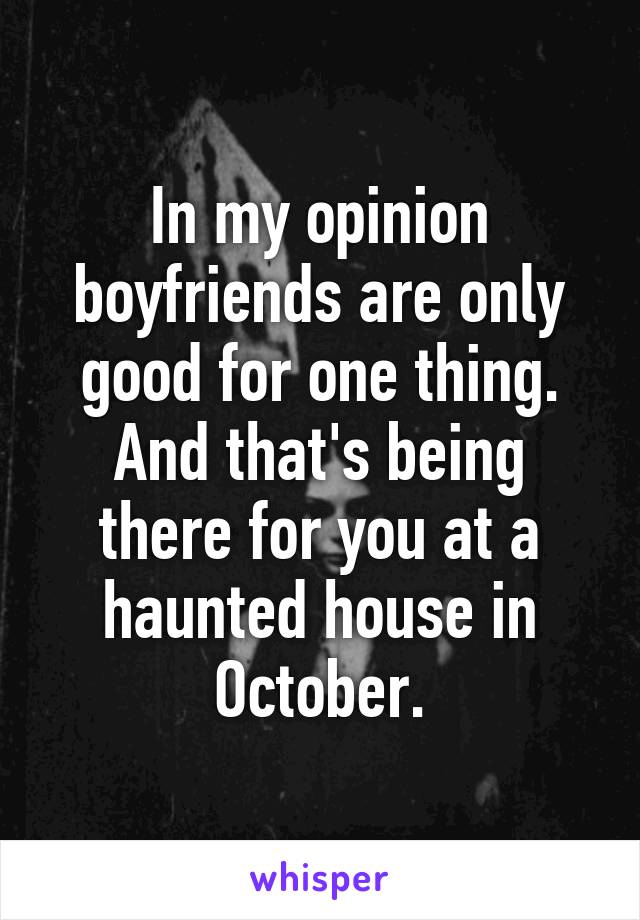 In my opinion boyfriends are only good for one thing. And that's being there for you at a haunted house in October.