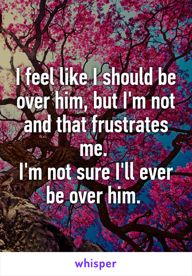 I feel like I should be over him, but I'm not and that frustrates me. 
I'm not sure I'll ever be over him. 