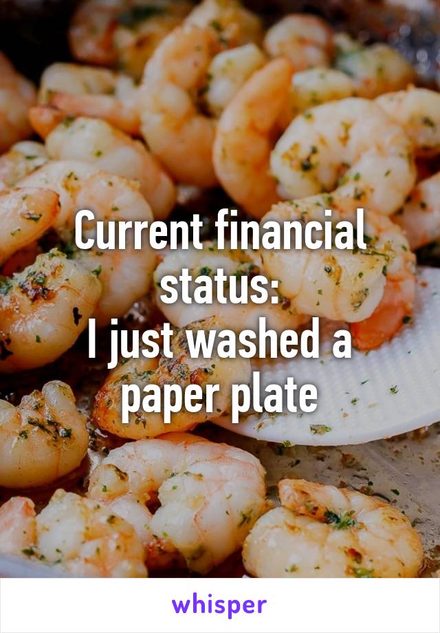 Current financial status:
I just washed a paper plate