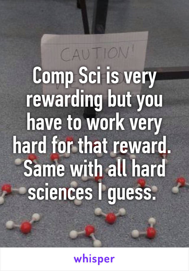 Comp Sci is very rewarding but you have to work very hard for that reward. 
Same with all hard sciences I guess. 