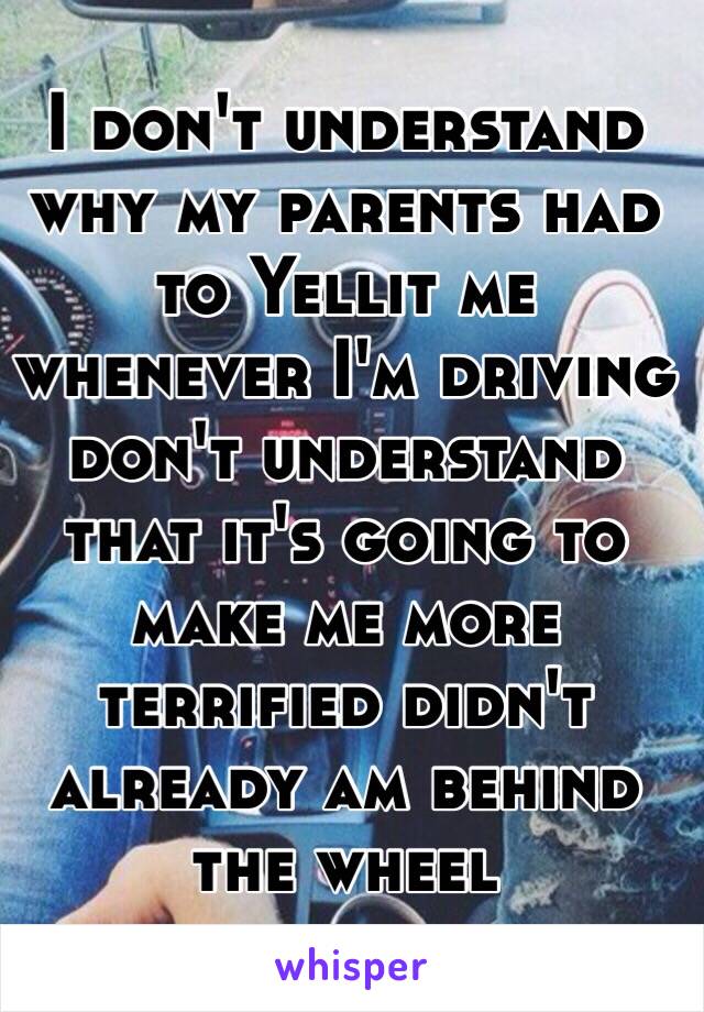 I don't understand why my parents had to Yellit me whenever I'm driving don't understand that it's going to make me more terrified didn't already am behind the wheel