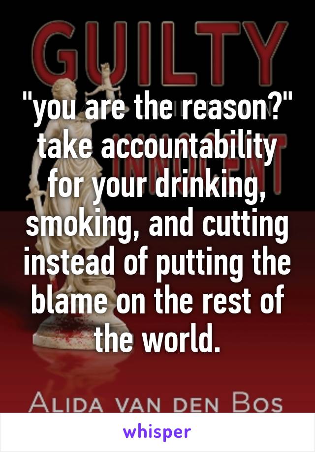 "you are the reason?" take accountability for your drinking, smoking, and cutting instead of putting the blame on the rest of the world.