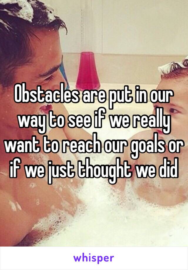 Obstacles are put in our way to see if we really want to reach our goals or if we just thought we did