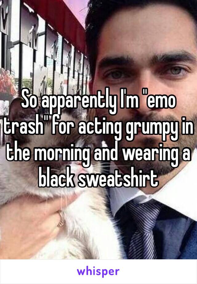 So apparently I'm "emo trash" for acting grumpy in the morning and wearing a black sweatshirt 