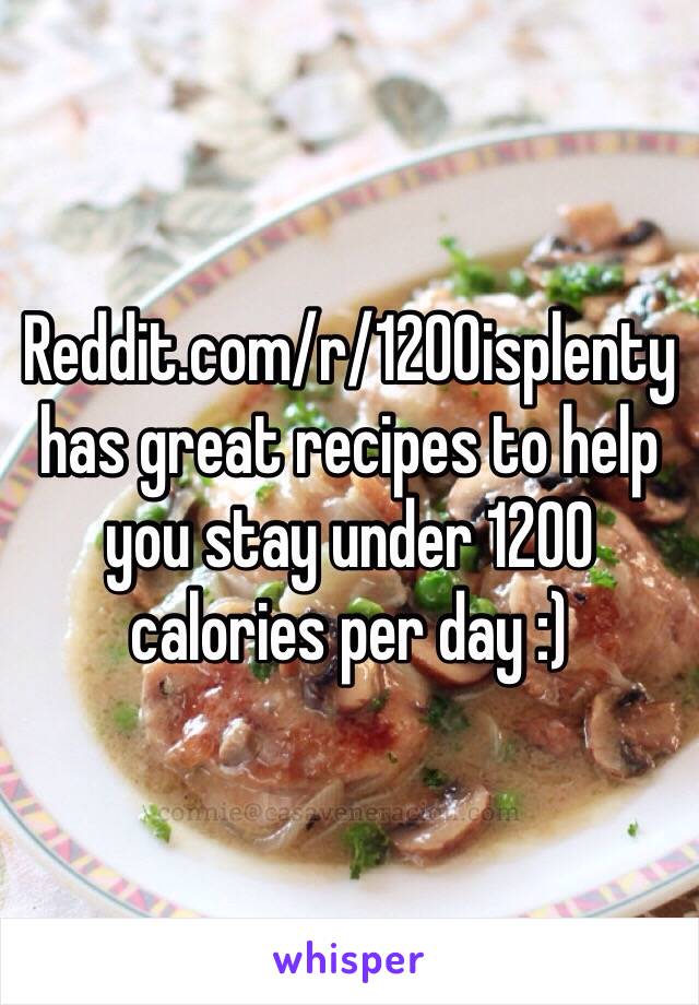 Reddit.com/r/1200isplenty has great recipes to help you stay under 1200 calories per day :)