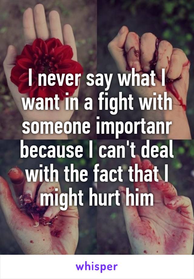 I never say what I want in a fight with someone importanr because I can't deal with the fact that I might hurt him