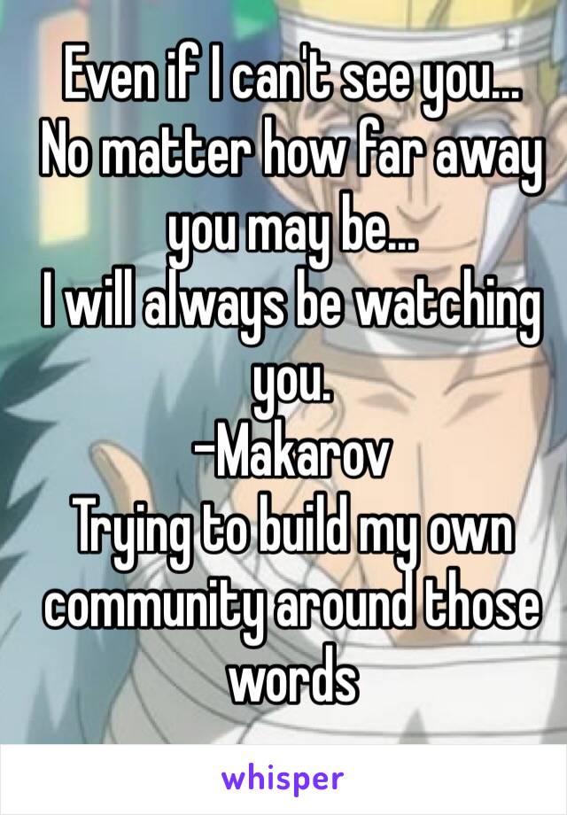 Even if I can't see you...
No matter how far away you may be...
I will always be watching you.
-Makarov
Trying to build my own community around those words