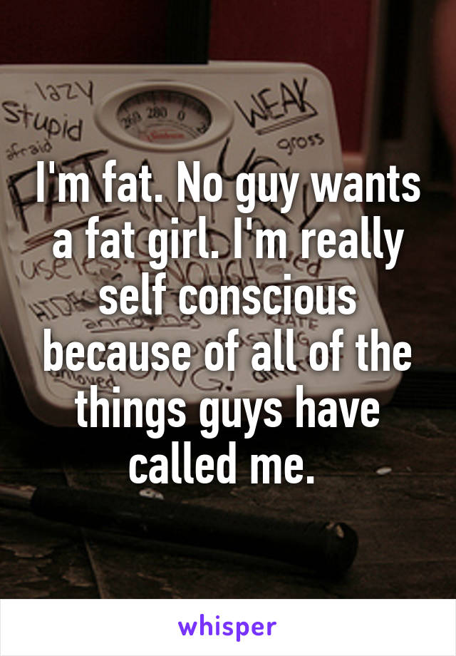 I'm fat. No guy wants a fat girl. I'm really self conscious because of all of the things guys have called me. 