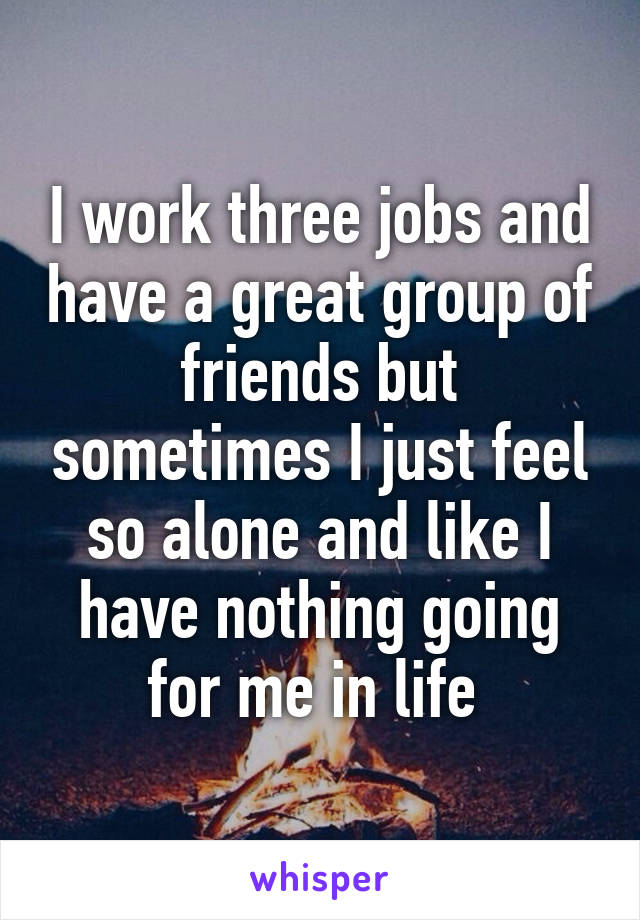 I work three jobs and have a great group of friends but sometimes I just feel so alone and like I have nothing going for me in life 