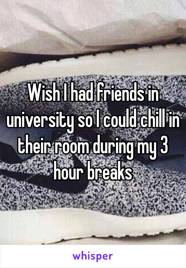 Wish I had friends in university so I could chill in their room during my 3 hour breaks