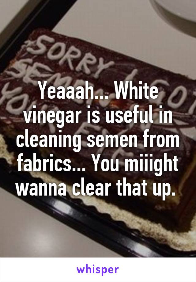 Yeaaah... White vinegar is useful in cleaning semen from fabrics... You miiight wanna clear that up. 