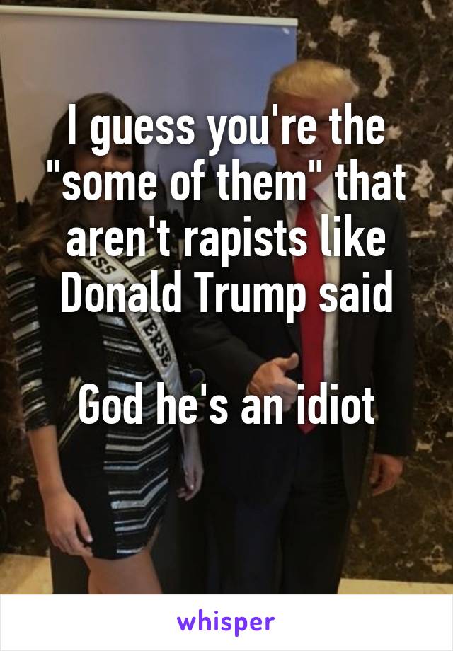 I guess you're the "some of them" that aren't rapists like Donald Trump said

God he's an idiot

