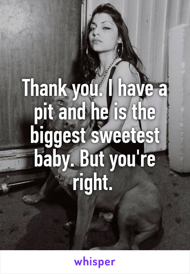 Thank you. I have a pit and he is the biggest sweetest baby. But you're right. 