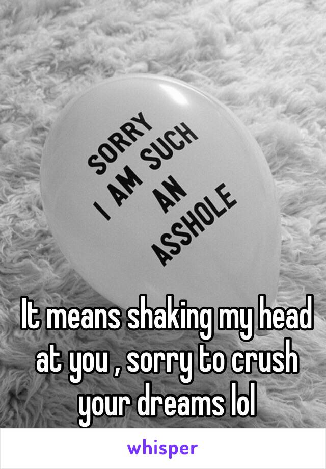 It means shaking my head at you , sorry to crush your dreams lol