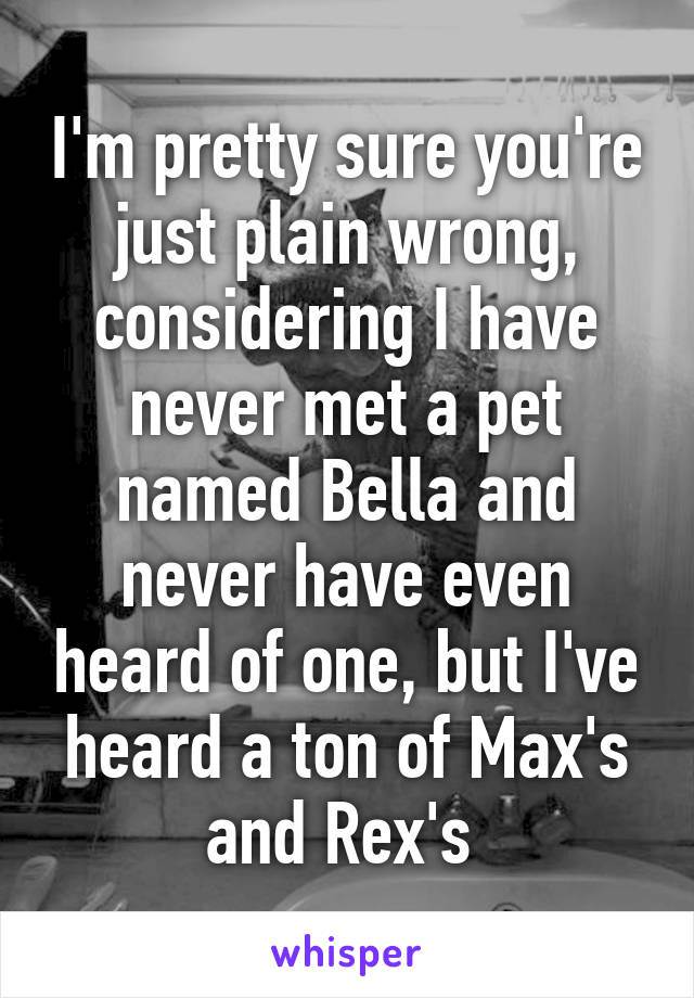 I'm pretty sure you're just plain wrong, considering I have never met a pet named Bella and never have even heard of one, but I've heard a ton of Max's and Rex's 