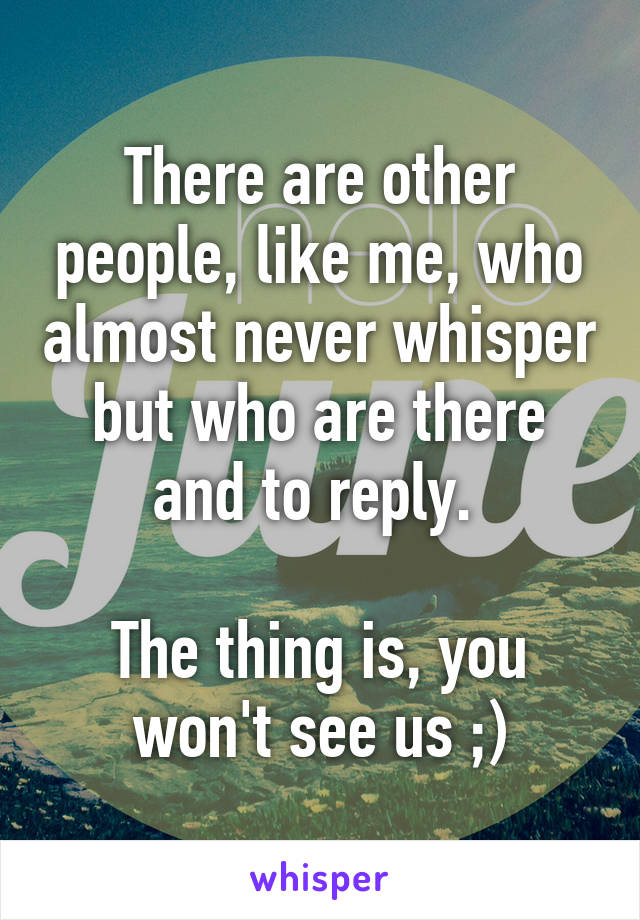 There are other people, like me, who almost never whisper but who are there and to reply. 

The thing is, you won't see us ;)