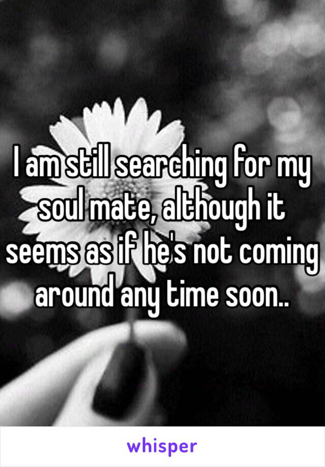 I am still searching for my soul mate, although it seems as if he's not coming around any time soon.. 