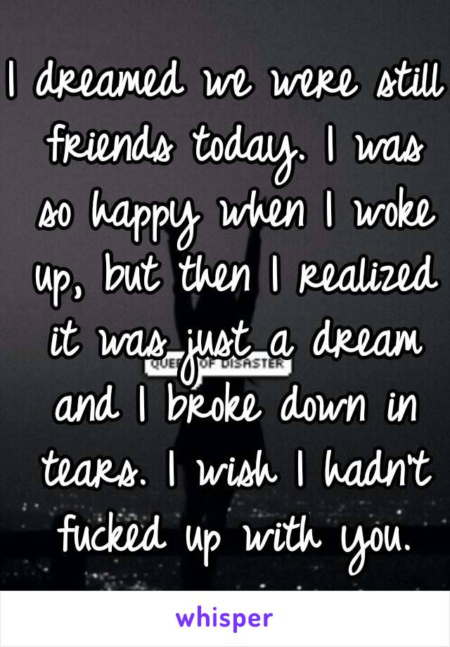 I dreamed we were still friends today. I was so happy when I woke up, but then I realized it was just a dream and I broke down in tears. I wish I hadn't fucked up with you.