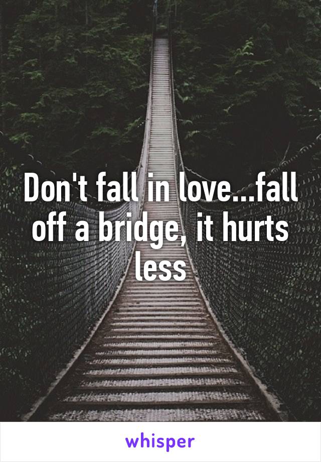 Don't fall in love...fall off a bridge, it hurts less