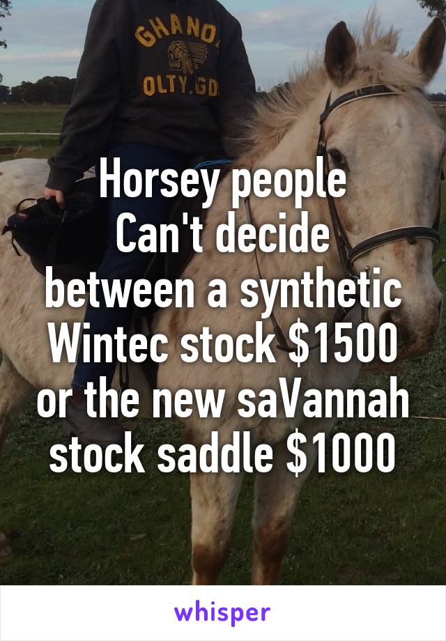 Horsey people
Can't decide between a synthetic Wintec stock $1500 or the new saVannah stock saddle $1000