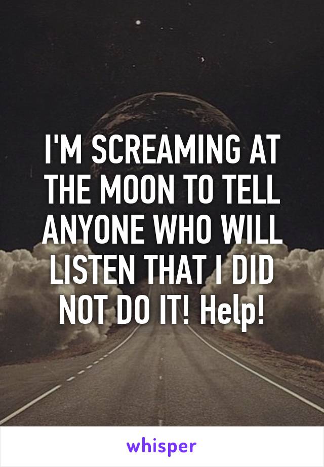 I'M SCREAMING AT THE MOON TO TELL ANYONE WHO WILL LISTEN THAT I DID NOT DO IT! Help!