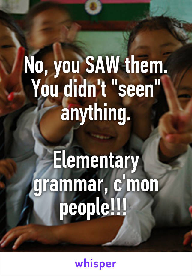 No, you SAW them. You didn't "seen" anything.

Elementary grammar, c'mon people!!! 