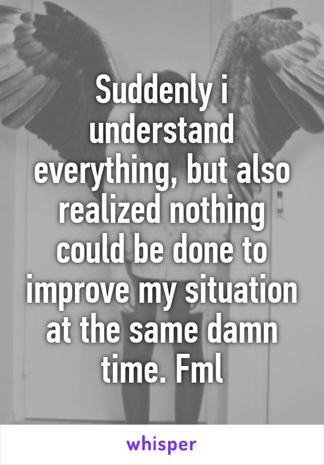 Suddenly i understand everything, but also realized nothing could be done to improve my situation at the same damn time. Fml