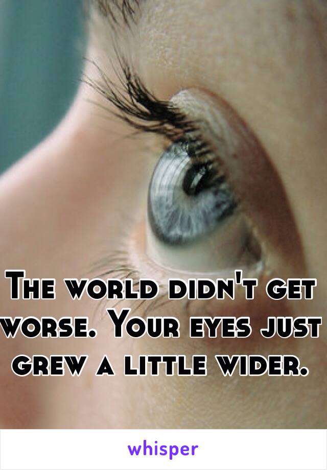 The world didn't get worse. Your eyes just grew a little wider. 