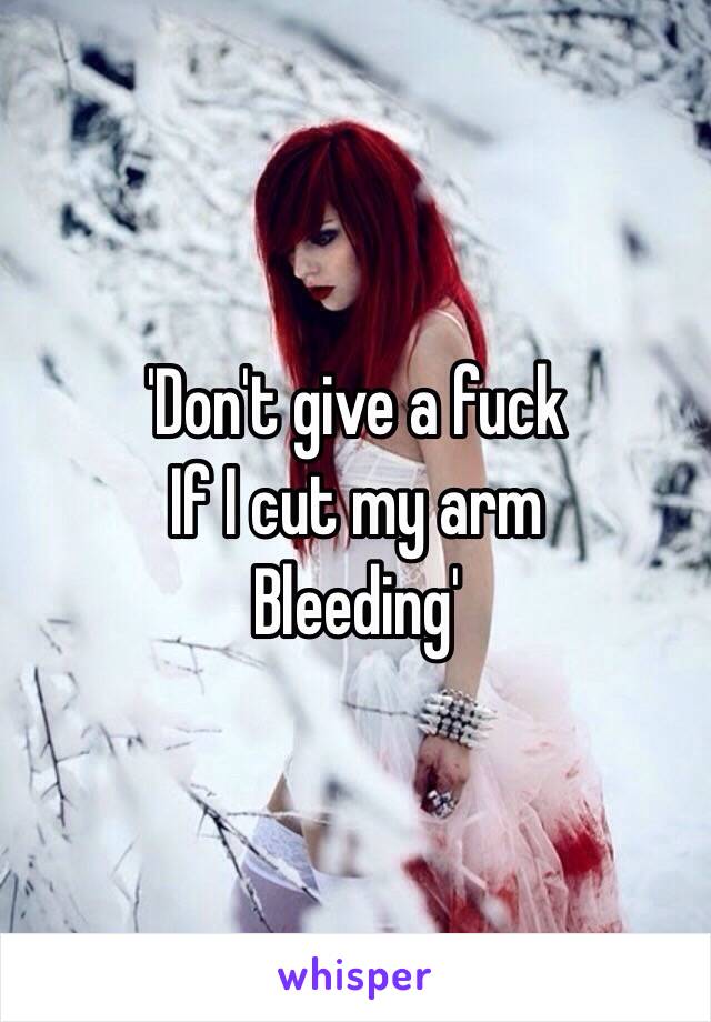 'Don't give a fuck 
If I cut my arm 
Bleeding'