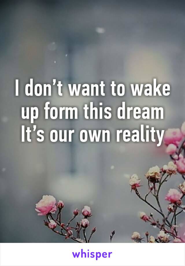 I don’t want to wake up form this dream It’s our own reality