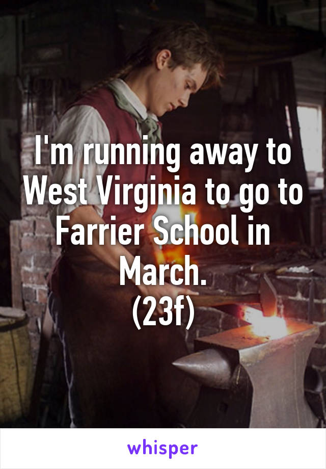 I'm running away to West Virginia to go to Farrier School in March.
(23f)