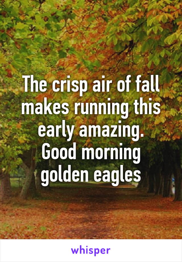 The crisp air of fall makes running this early amazing.
Good morning golden eagles