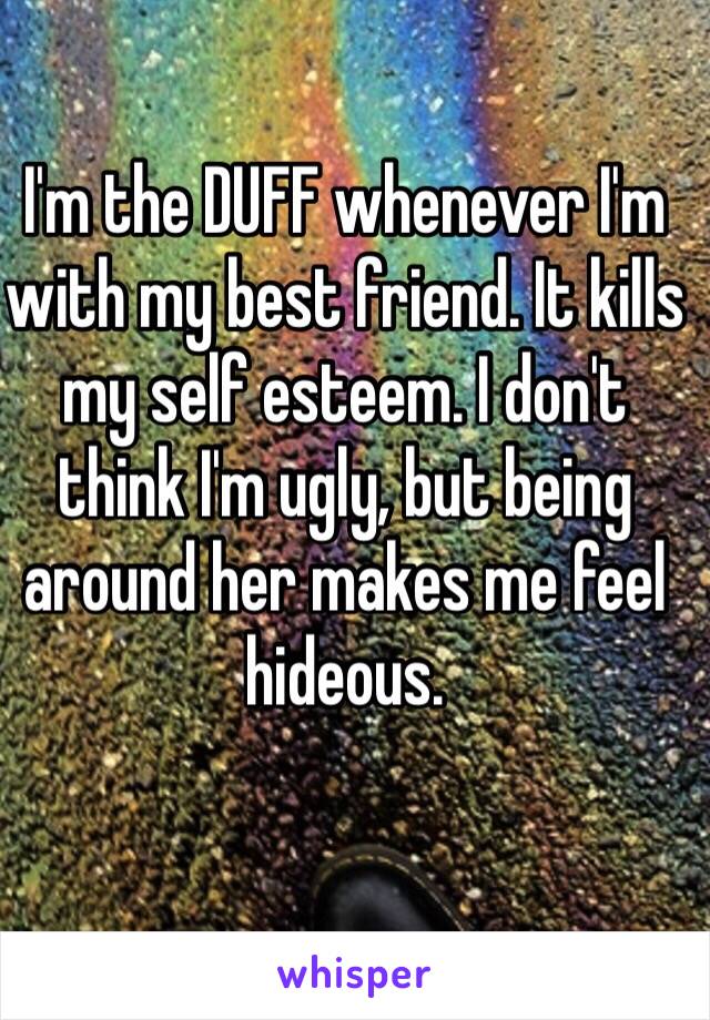 I'm the DUFF whenever I'm with my best friend. It kills my self esteem. I don't think I'm ugly, but being around her makes me feel hideous. 