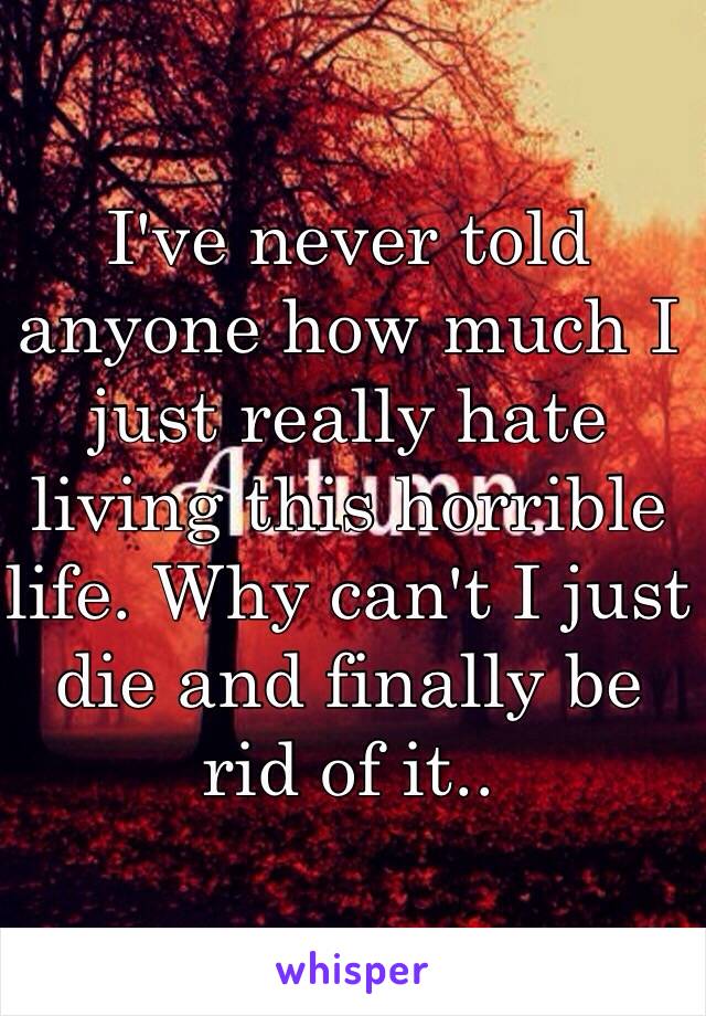 I've never told anyone how much I just really hate living this horrible life. Why can't I just die and finally be rid of it..