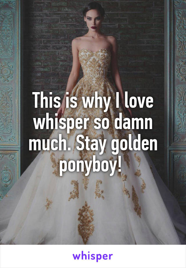 This is why I love whisper so damn much. Stay golden ponyboy! 