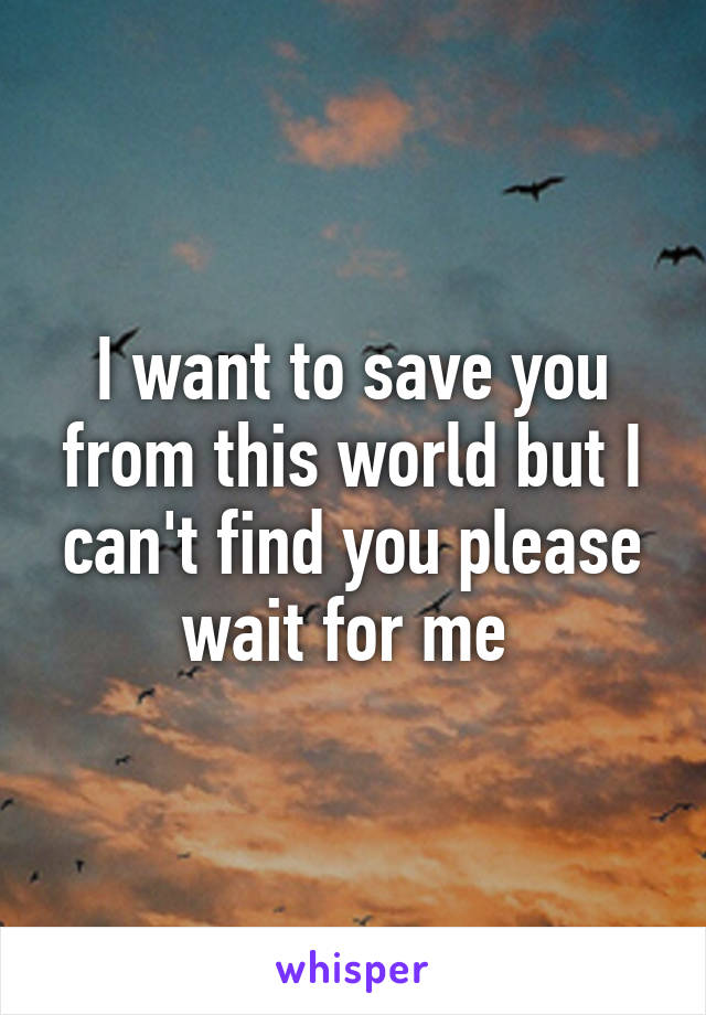 I want to save you from this world but I can't find you please wait for me 