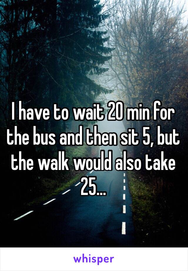 I have to wait 20 min for the bus and then sit 5, but the walk would also take 25...  