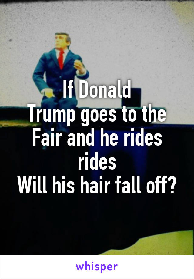 If Donald
Trump goes to the
Fair and he rides rides
Will his hair fall off?