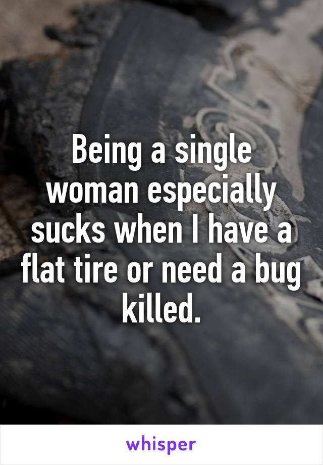 Being a single woman especially sucks when I have a flat tire or need a bug killed.