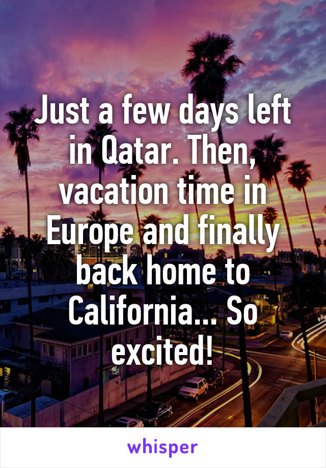 Just a few days left in Qatar. Then, vacation time in Europe and finally back home to California... So excited!