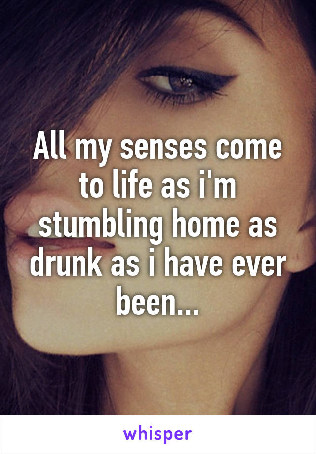 All my senses come to life as i'm stumbling home as drunk as i have ever been...